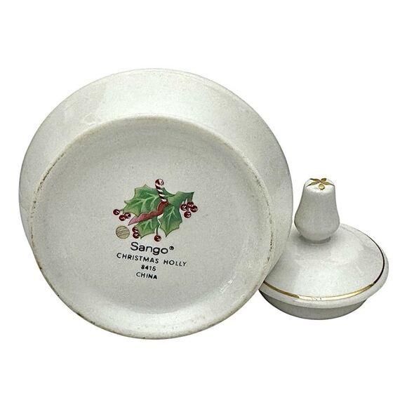 Sango Christmas Holly Sugar Bowl with Lid – Vintage Mid-Century Ceramic - Picture 5 of 5